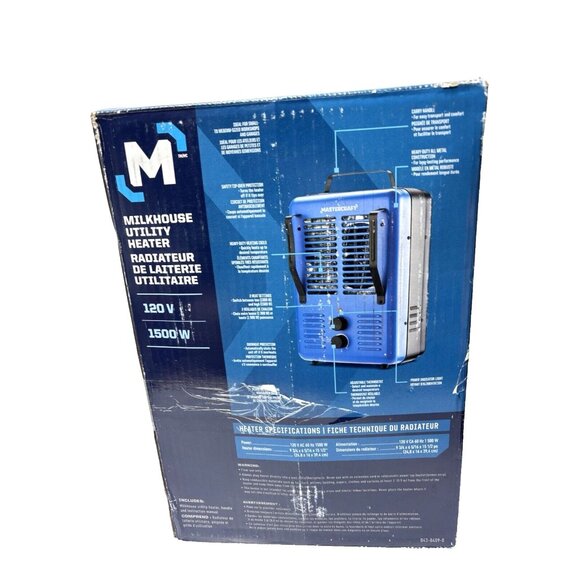 Mastercraft Deluxe Milkhouse Utility Space Heater w Thermostat, 1500W, Blue Open - Picture 8 of 10